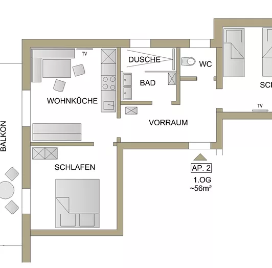Skizze Appartement im 1. Stock