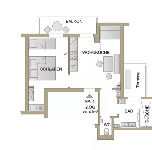 Skizze Appartement im 2. Stock