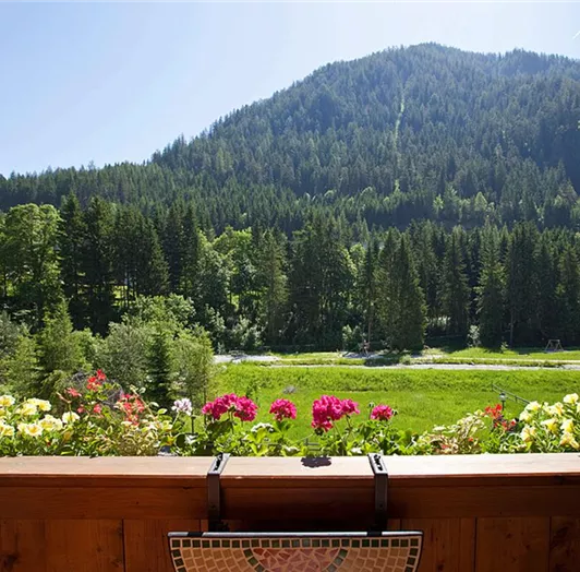 Aussicht Balkon Wohnküche im Sommer