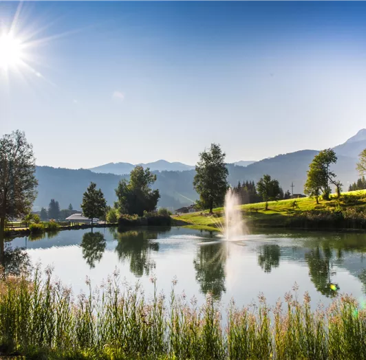 Erfrischung am Badesee Reitdorf. Nur 3 km vom Almdorf entfernt erwartet Sie der idyllische Badesee Reitdorf – ein echter Geheimtipp für heiße Sommertage. Der Eintritt ist frei und der gepflegte Natursee bietet nicht nur glasklares Wasser und Liegewiesen mit Panoramablick, sondern auch einen Kiosk mit Snacks und Erfrischungen. Perfekt für entspannte Stunden inmitten der Salzburger Bergwelt.