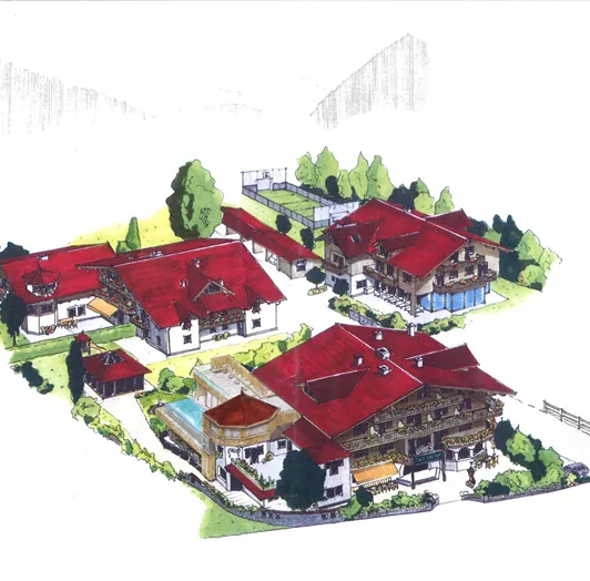 Die Hotelanlage besteht aus 3 Gebäude, welche mit einem Verbindungsgang - dem Tirolerhof "Dörfl" - miteinander verbunden sind.