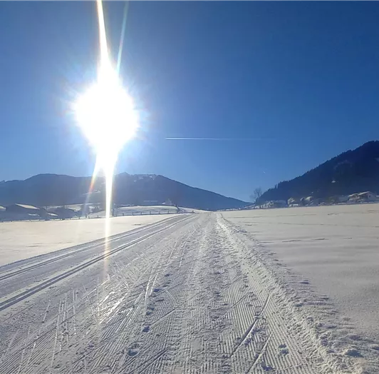 Langlaufen Spazieren vor dem Haus