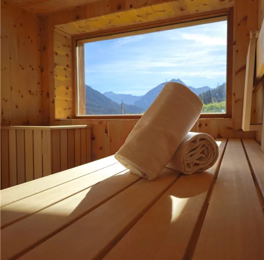 Zirben Sauna mit Panoramafenster